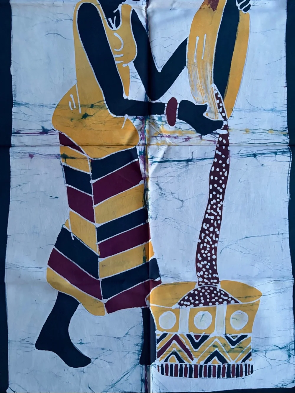 Hand-Crafted African Woman Tapestry in Mustard, Black & Burgundy